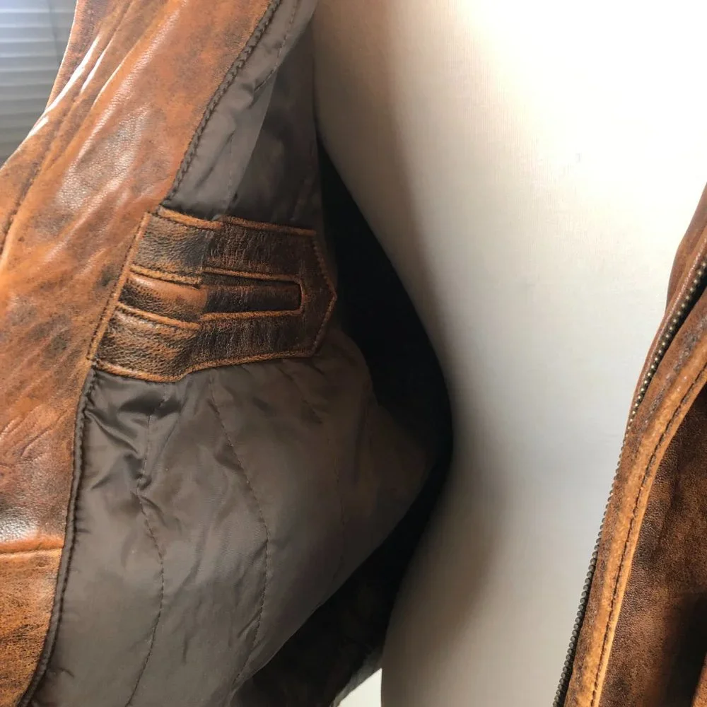 Pioneer Wear Distressed Men's Bomber Style Brown Lamb Leather Jacket Size 44 - Picture 6 of 16